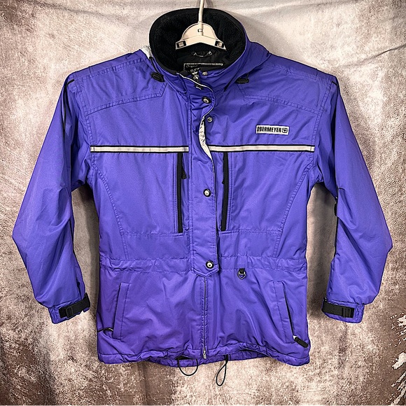 Obermyer Ski Jacket Womans Sz 14 Purple Black Full Zip Insulated Outdoor Hooded - Picture 1 of 16